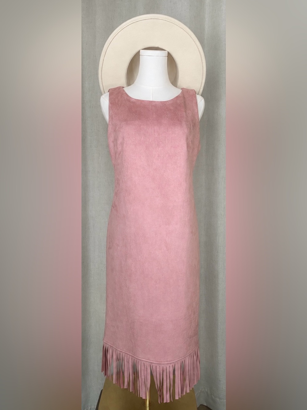 NWT Shelby & Palmer | Blush Faux Suede Fringe Midi Dress | Size 8 | L1-24